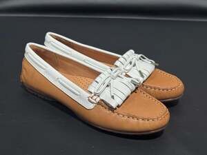 Sebago Kiltie Loafers Tan White Leather Handcrafted Flats 5.5